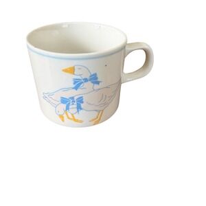 Vintage White Geese with Blue Bows Ceramic Coffee Mug Made in China